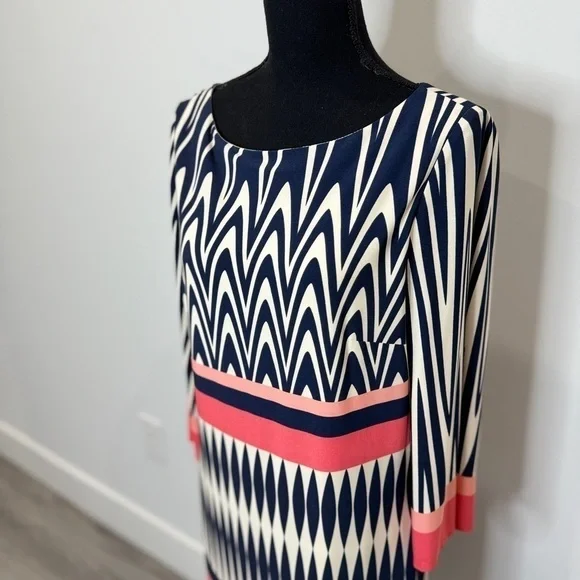 Eliza J Blue & Pink Shift A-Line Midi Dress (Size 12) - Picture 3 of 8